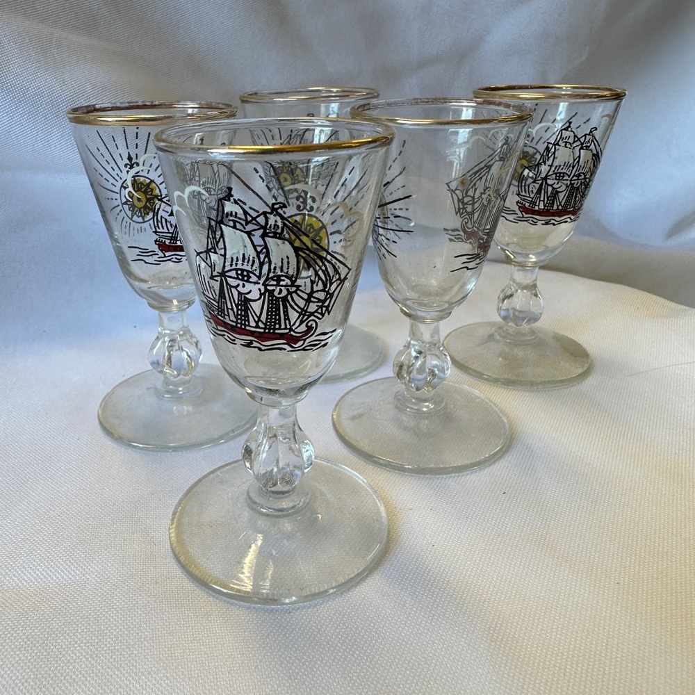 vintage MCM tiki cordial glasses pirate theme